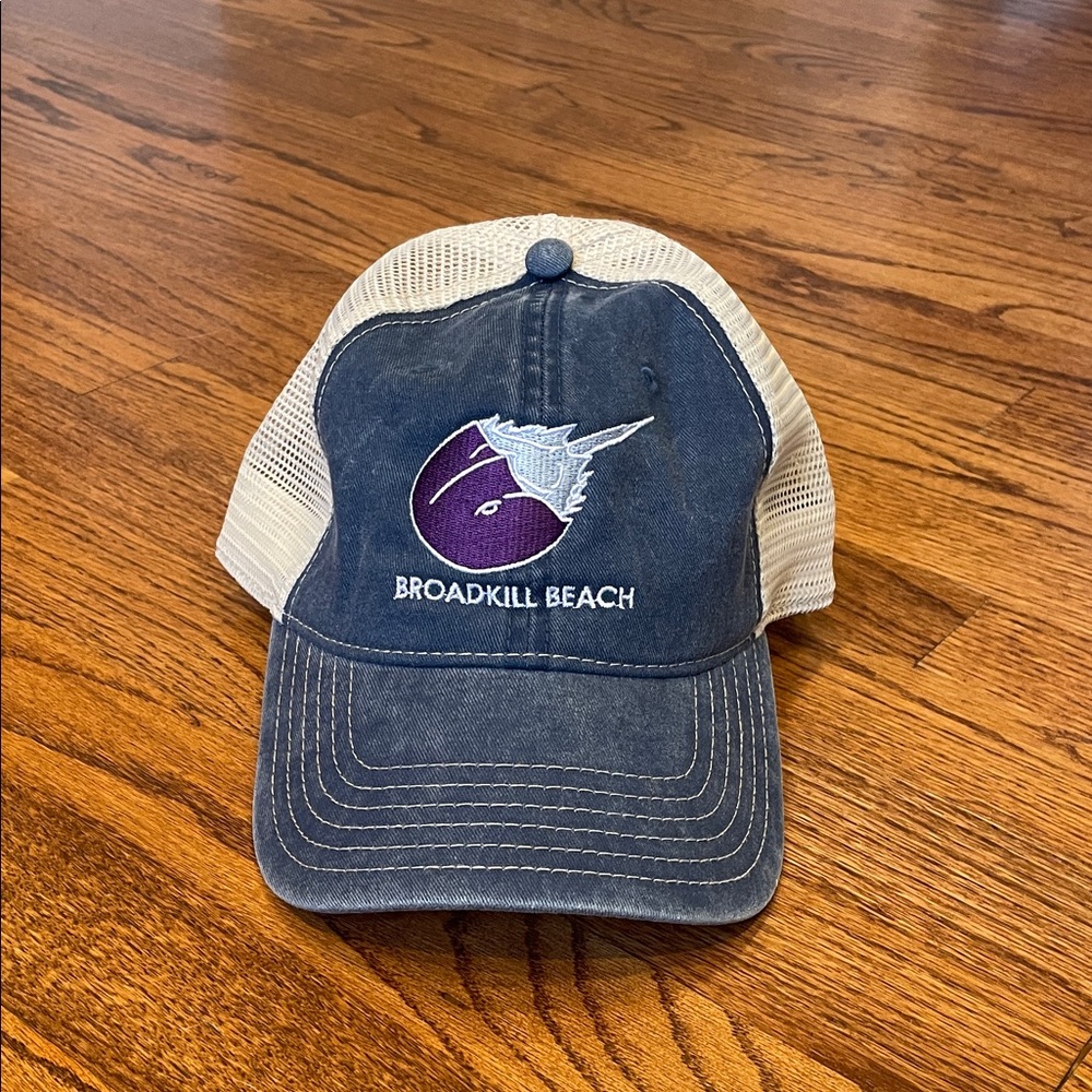 Custom Broadkill Beach Denim Blue and White Trucker Hat